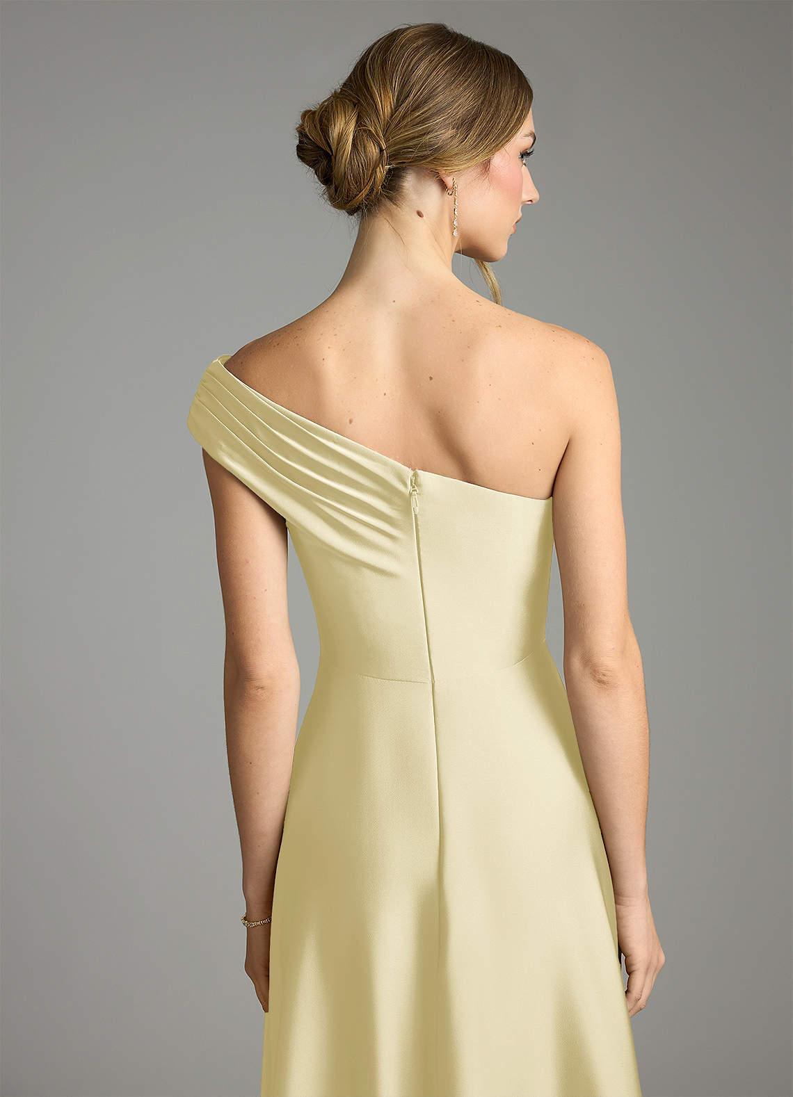 Melanie A-Line One-Shoulder Stretch Satin Bridesmaid Dress in Lemon Sorbet