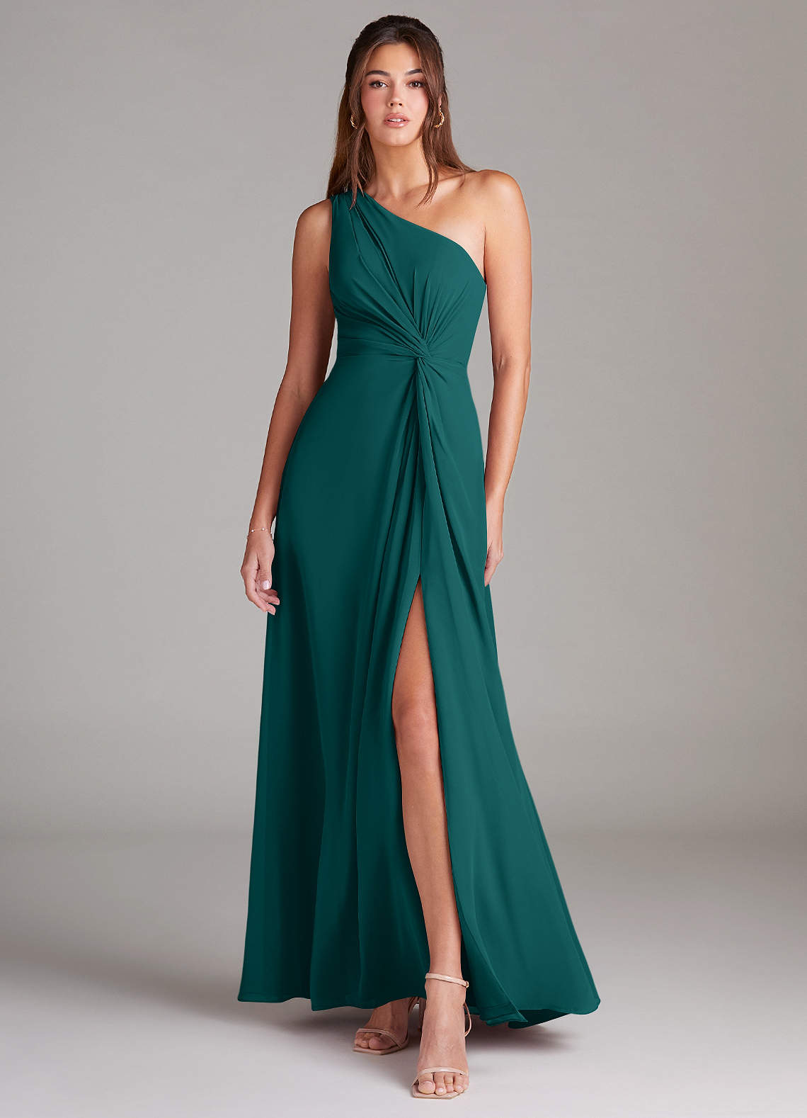 Brooke A-Line One-Shoulder Chiffon Bridesmaid Dress in Peacock