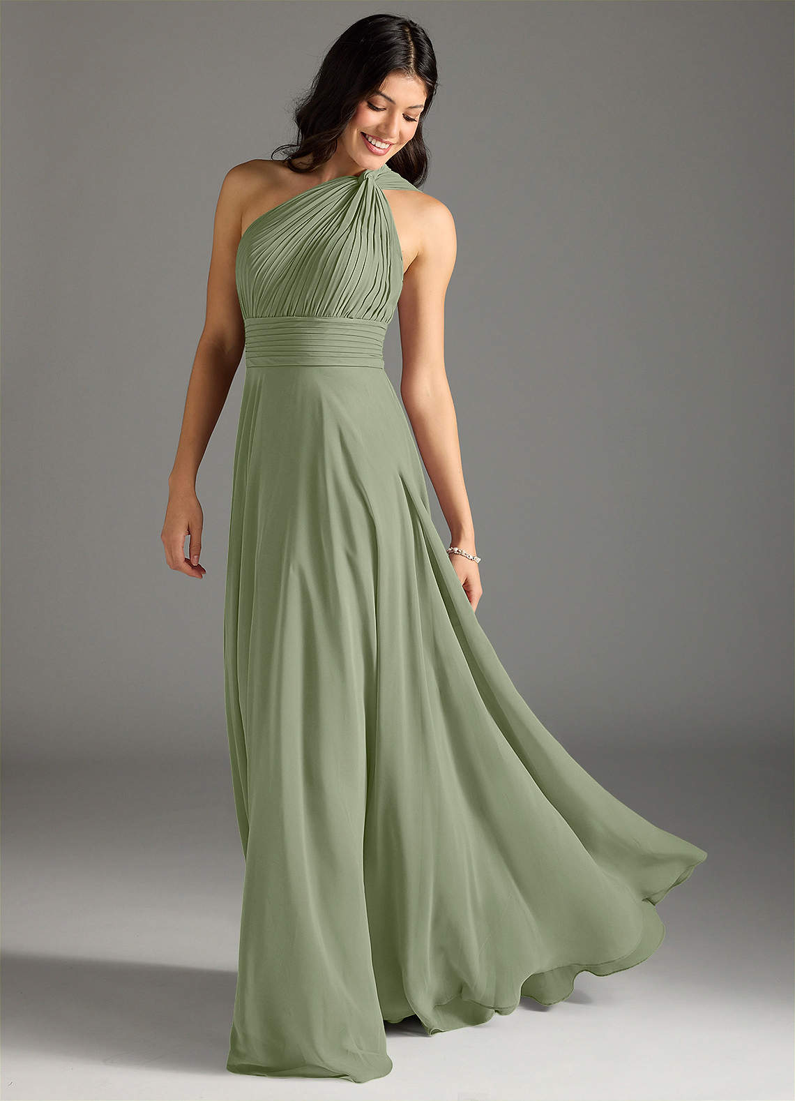 Charlize A-Line One-Shoulder Chiffon Bridesmaid Dress in Pistachio