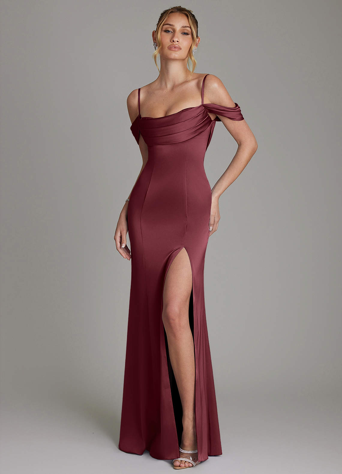 Nira Mermaid Sweetheart Stretch Satin Bridesmaid Dress in Merlot