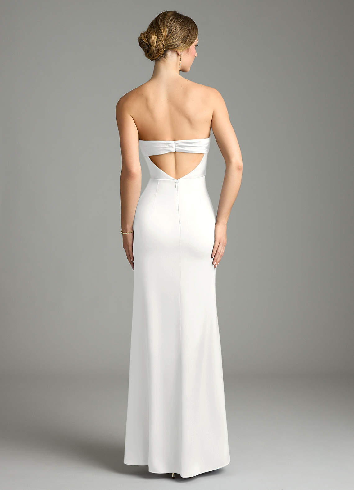 Leonis Mermaid Cowl-Neck Stretch Satin Bridesmaid Dress in white