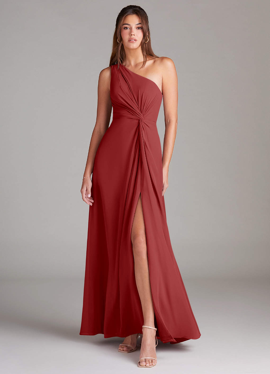 Brooke A-Line One-Shoulder Chiffon Bridesmaid Dress in Rust