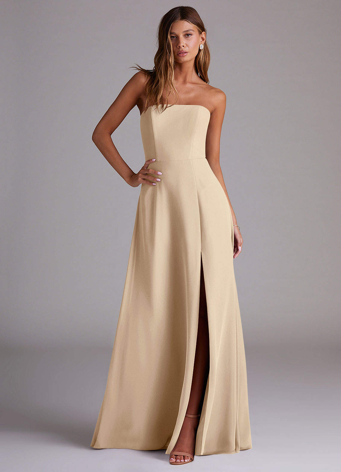 Wren A-Line Straight-Neck Chiffon Bridesmaid Dress in Champagne