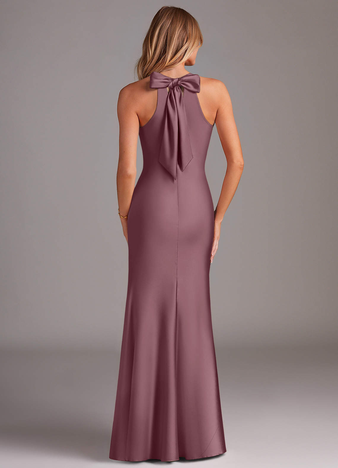 Doretta Mermaid Halter Stretch Satin Bridesmaid Dress in Amethyst
