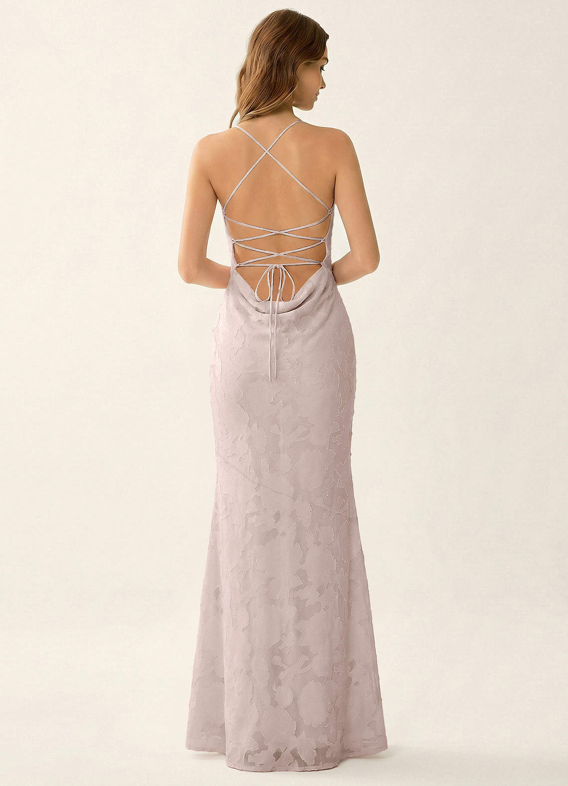 Natasha Mermaid Spaghetti-Strap Floral Burnout Evening Dress in Powder Pink