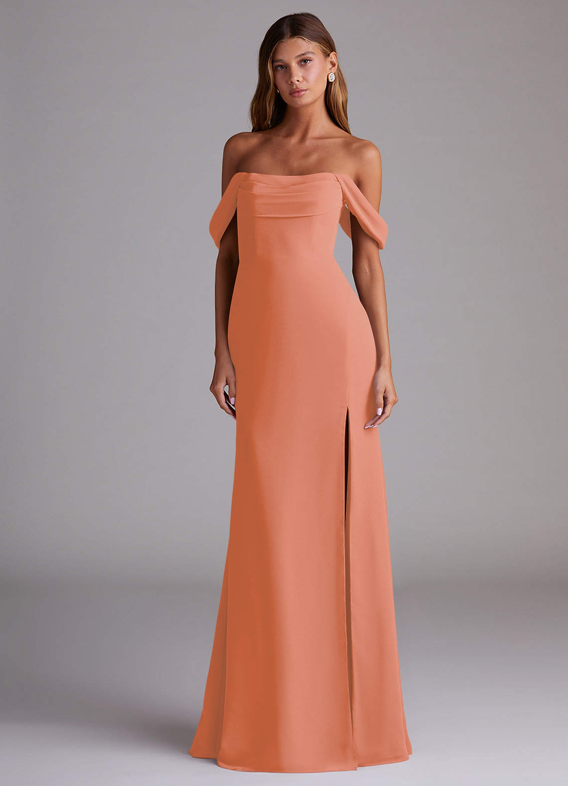 Saige A-Line Off-the-Shoulder Chiffon Bridesmaid Dress in Sunset