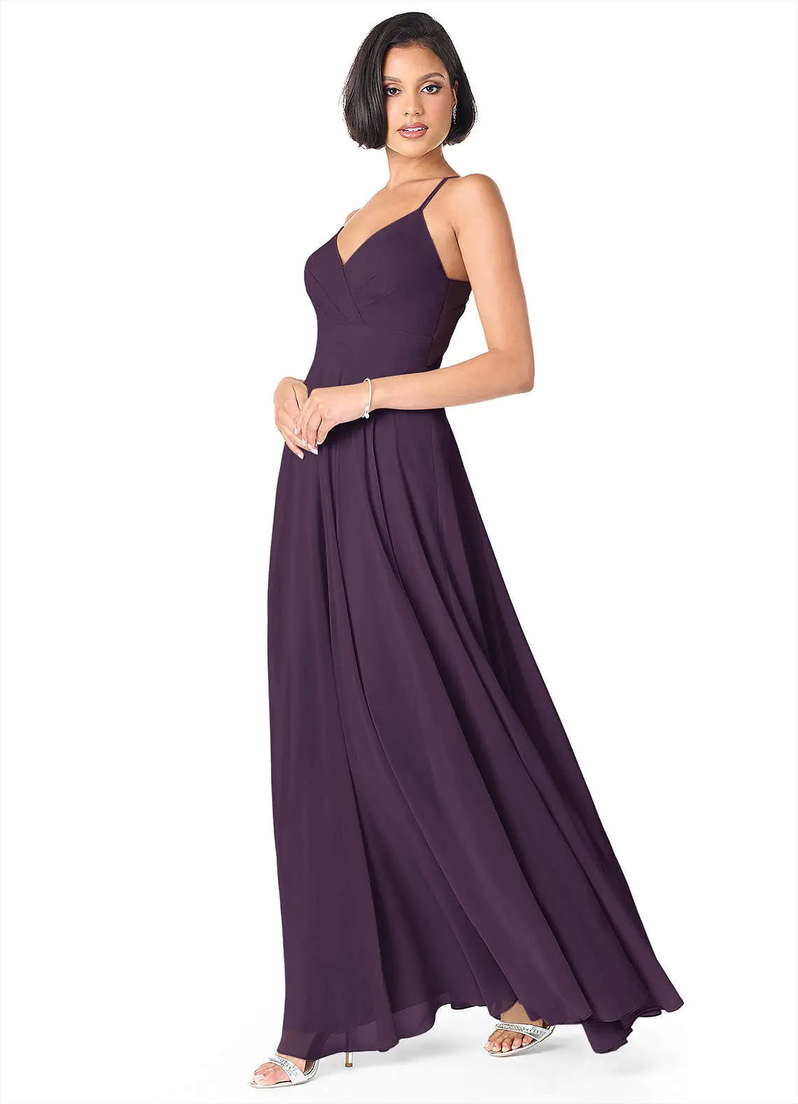 Avelina A-Line V-Neck Chiffon Bridesmaid Dress in Plum