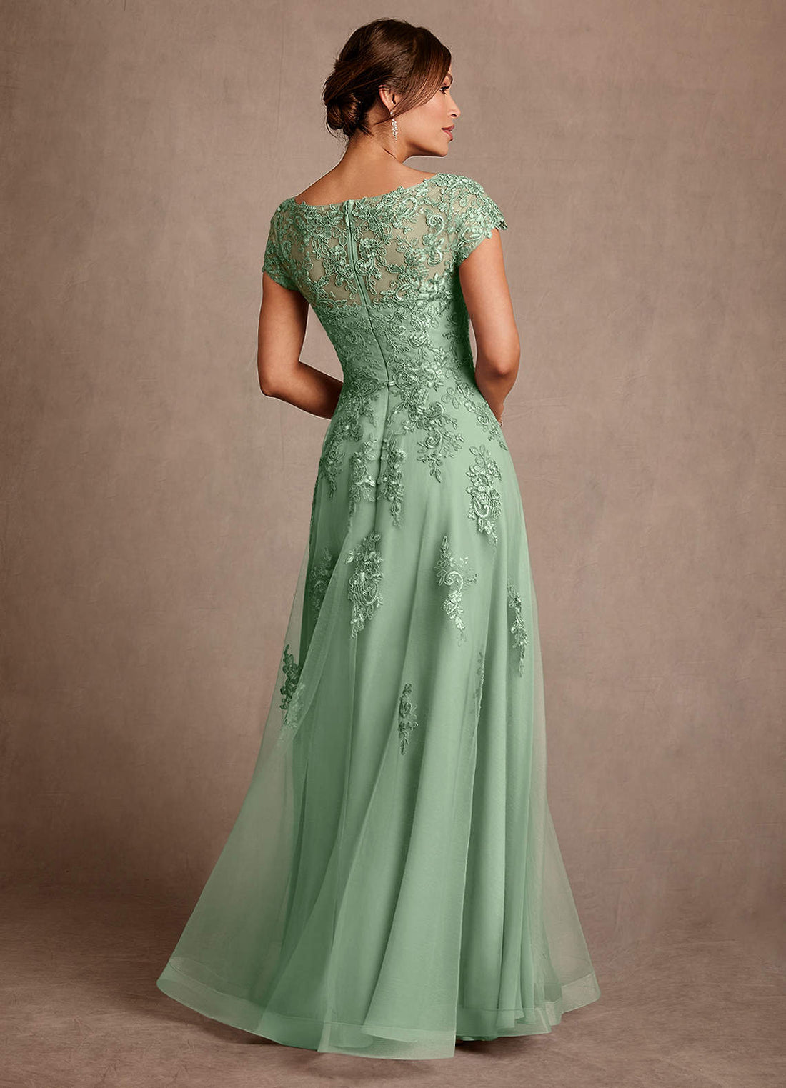 Jalinda A-Line Sweetheart Chiffon and Tulle Mother of the Bride Dress in matcha