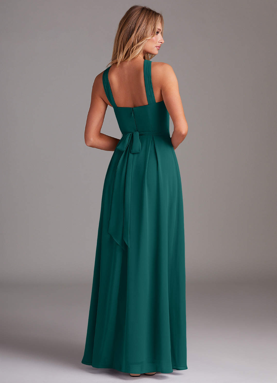 Dixie A-Line Halter Chiffon Bridesmaid Dress in Peacock