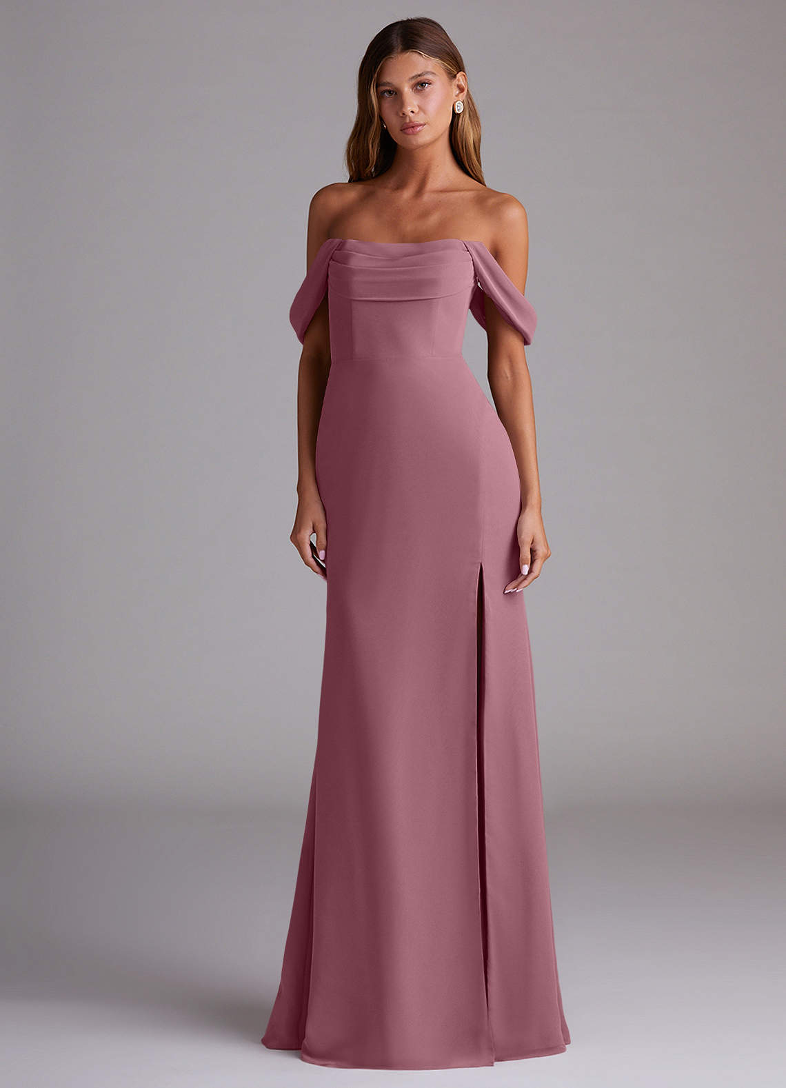 Saige A-Line Off-the-Shoulder Chiffon Bridesmaid Dress in Vintage Mauve