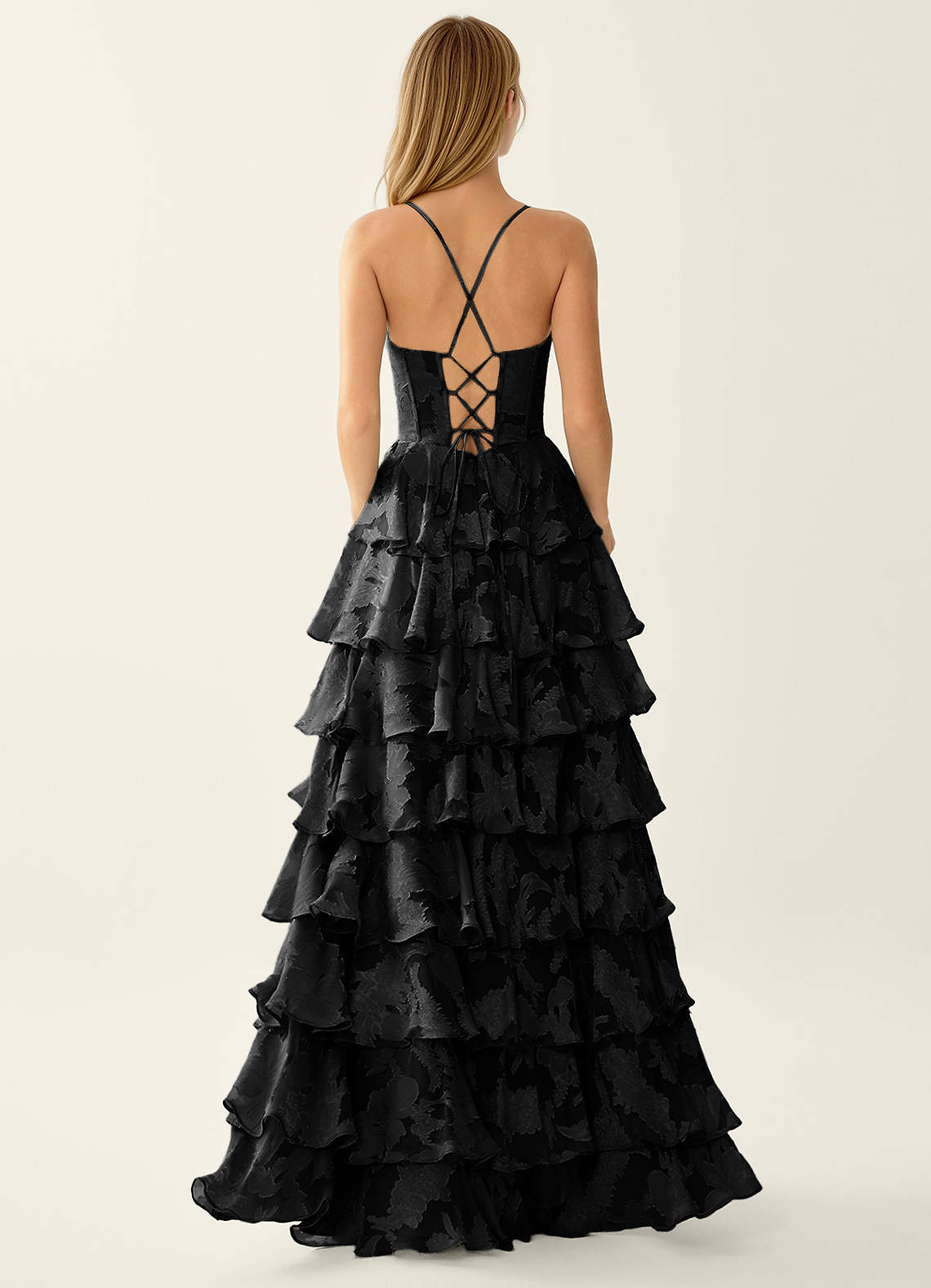 Wrenana A-Line Cowl-Neck Floral Burnout Evening Dress in Black