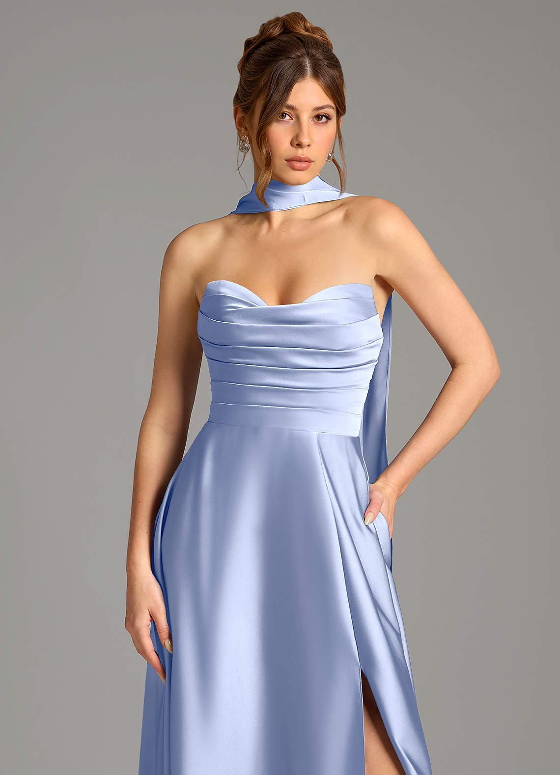 Ayla A-Line Sweetheart Stretch Satin Bridesmaid Dress in Ice