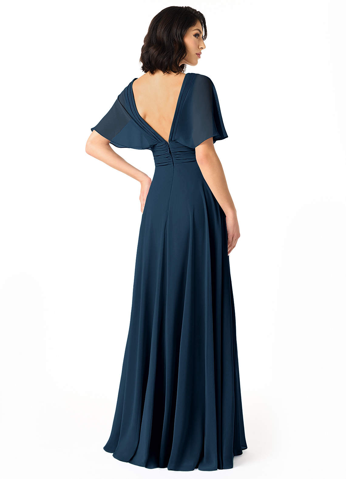 Pamela A-Line V-Neck Chiffon Bridesmaid Dress in Dark Navy
