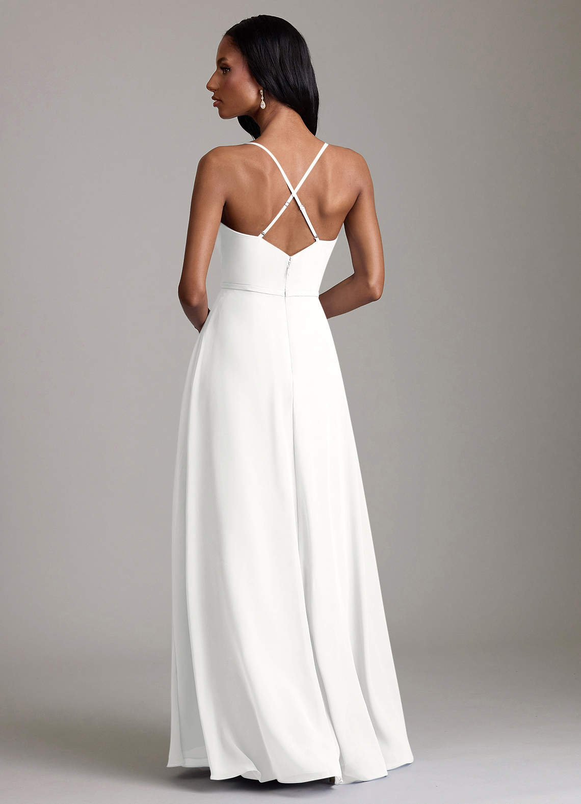 Naeem A-Line V-Neck Chiffon Bridesmaid Dress in white