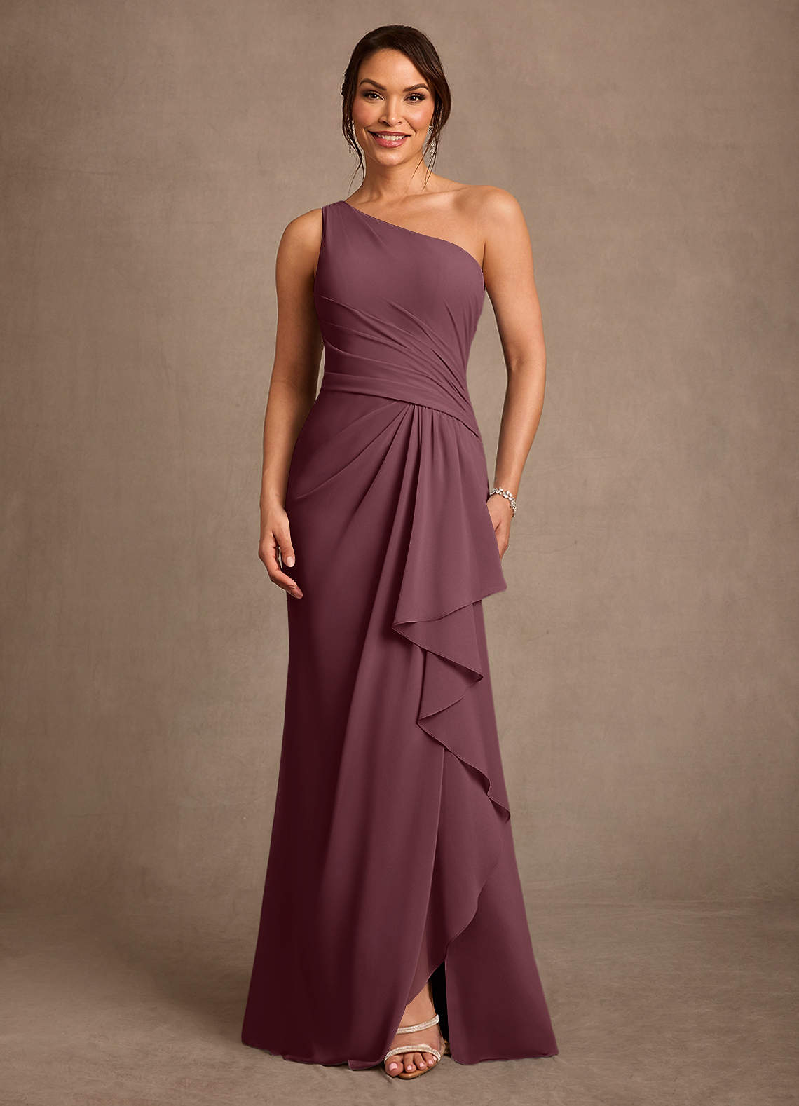 Floy Sheath One-Shoulder Chiffon Mother of the Bride Dress in Sangria