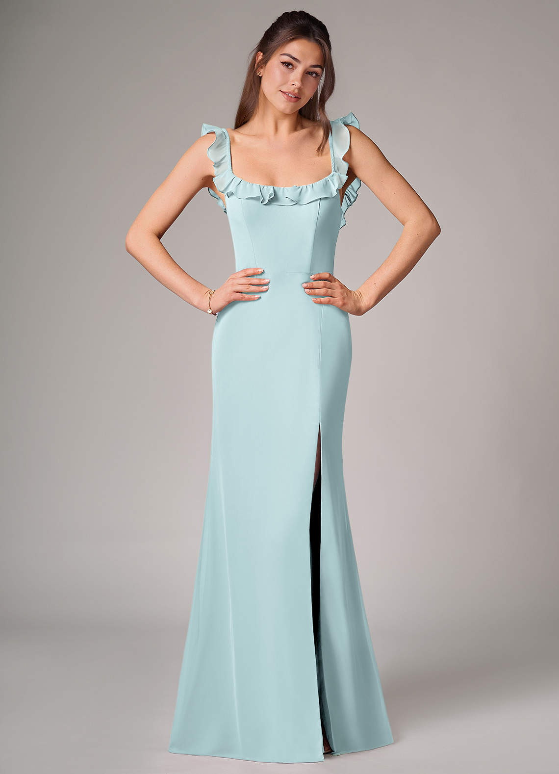 Callie Mermaid Scoop-Neck Chiffon Bridesmaid Dress in Mist