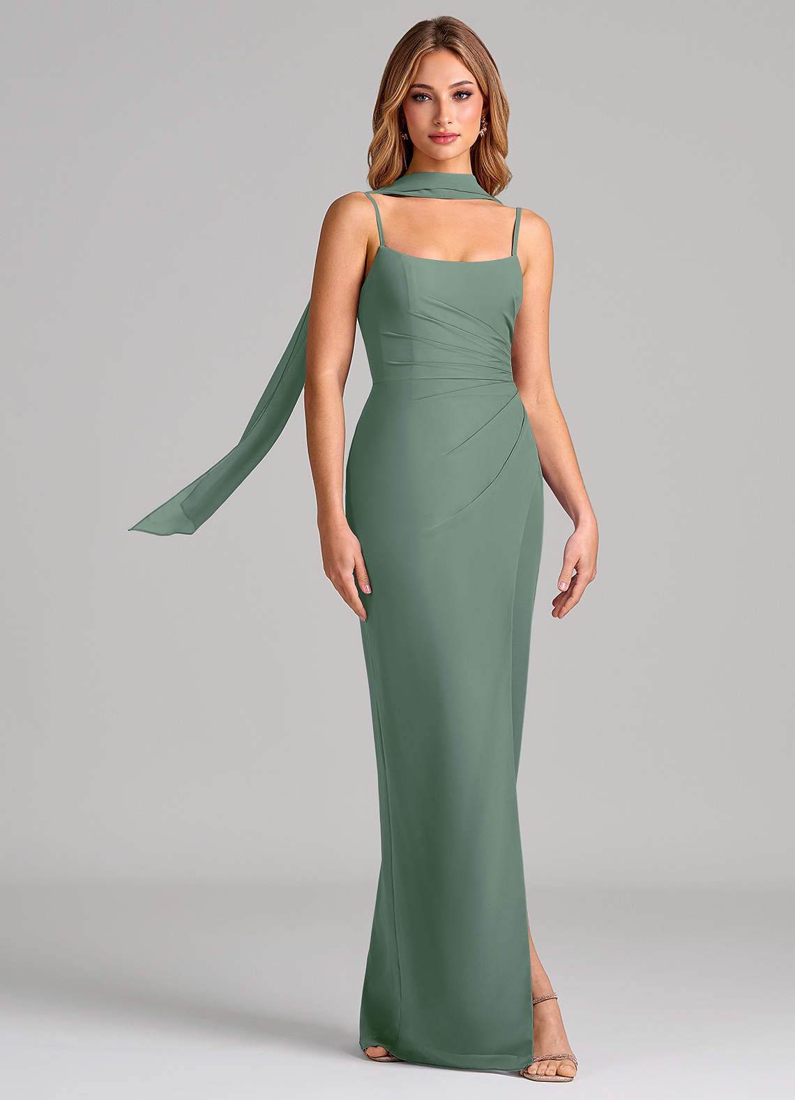Calandra Sheath Scoop-Neck Chiffon Bridesmaid Dress in Eucalyptus