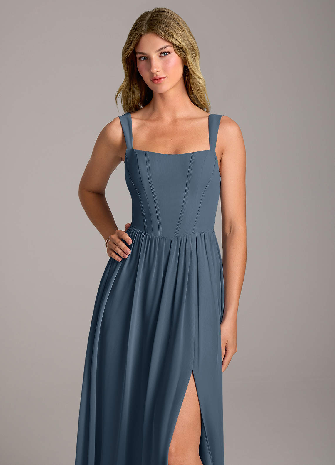 Rosaline A-Line Square-Neck Chiffon Bridesmaid Dress in Neptune