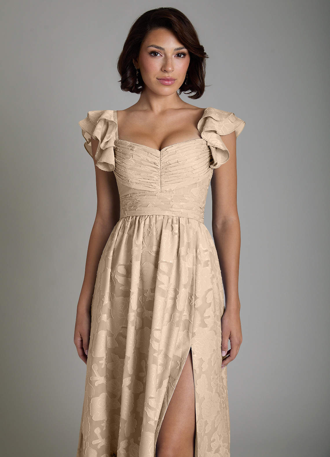 Anaya A-Line V-Neck Floral Burnout Bridesmaid Dress in Champagne