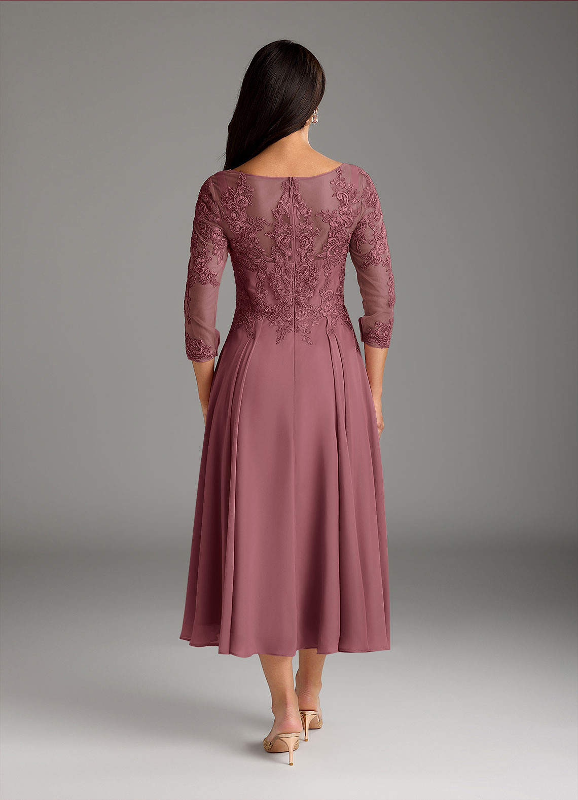 Marge A-Line Scoop-Neck Chiffon and Lace Mother of the Bride Dress in Desert Rose