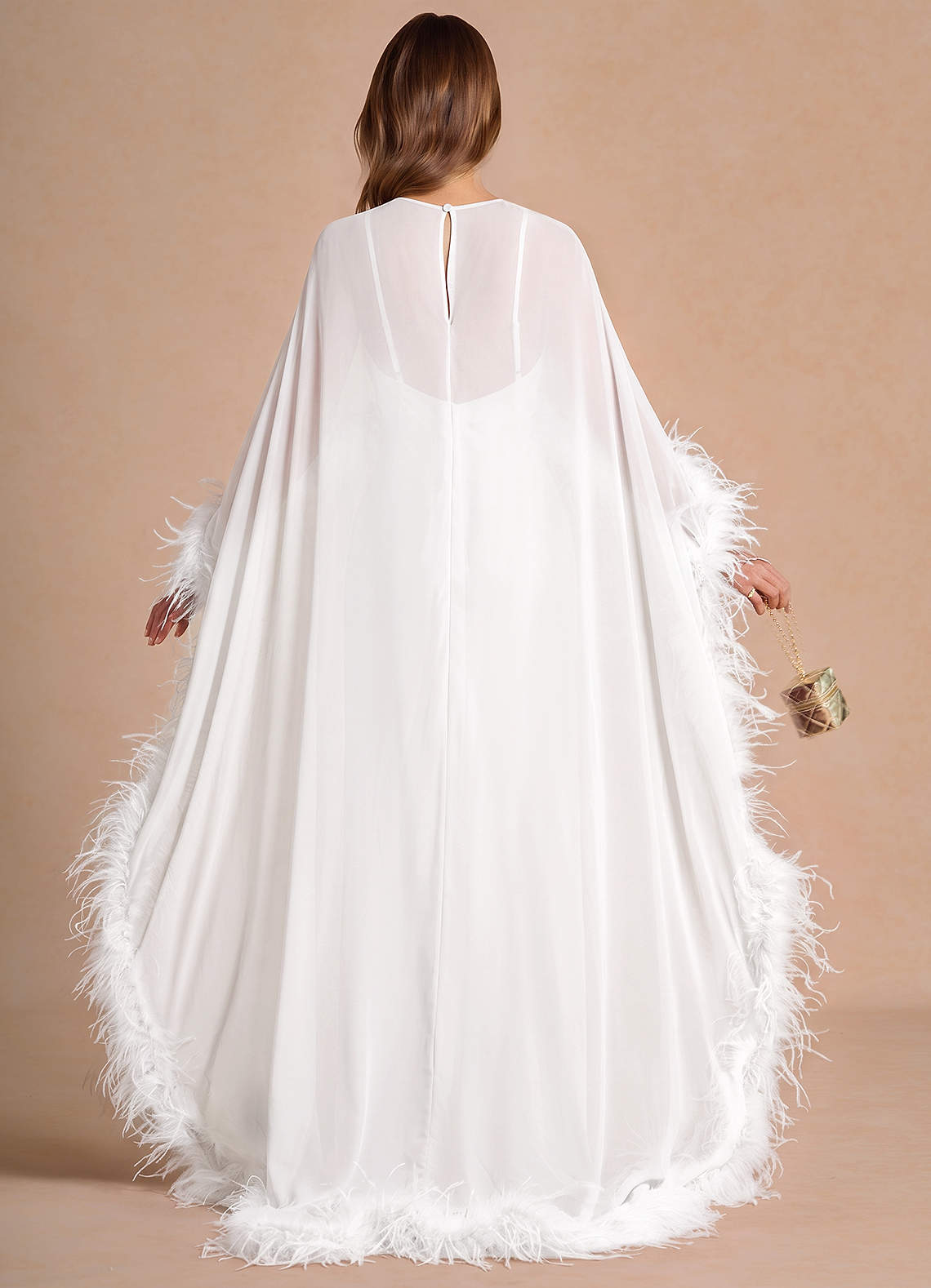 Samara Sheath Feather-Trim Satin Chiffon Wedding Guest Dress in White