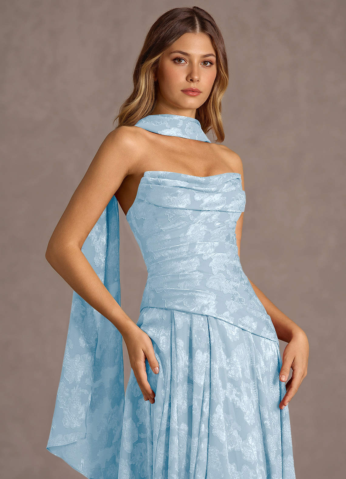 Gabriela A-Line Corset Fil Coupé Wedding Guest Dress in Powder Blue