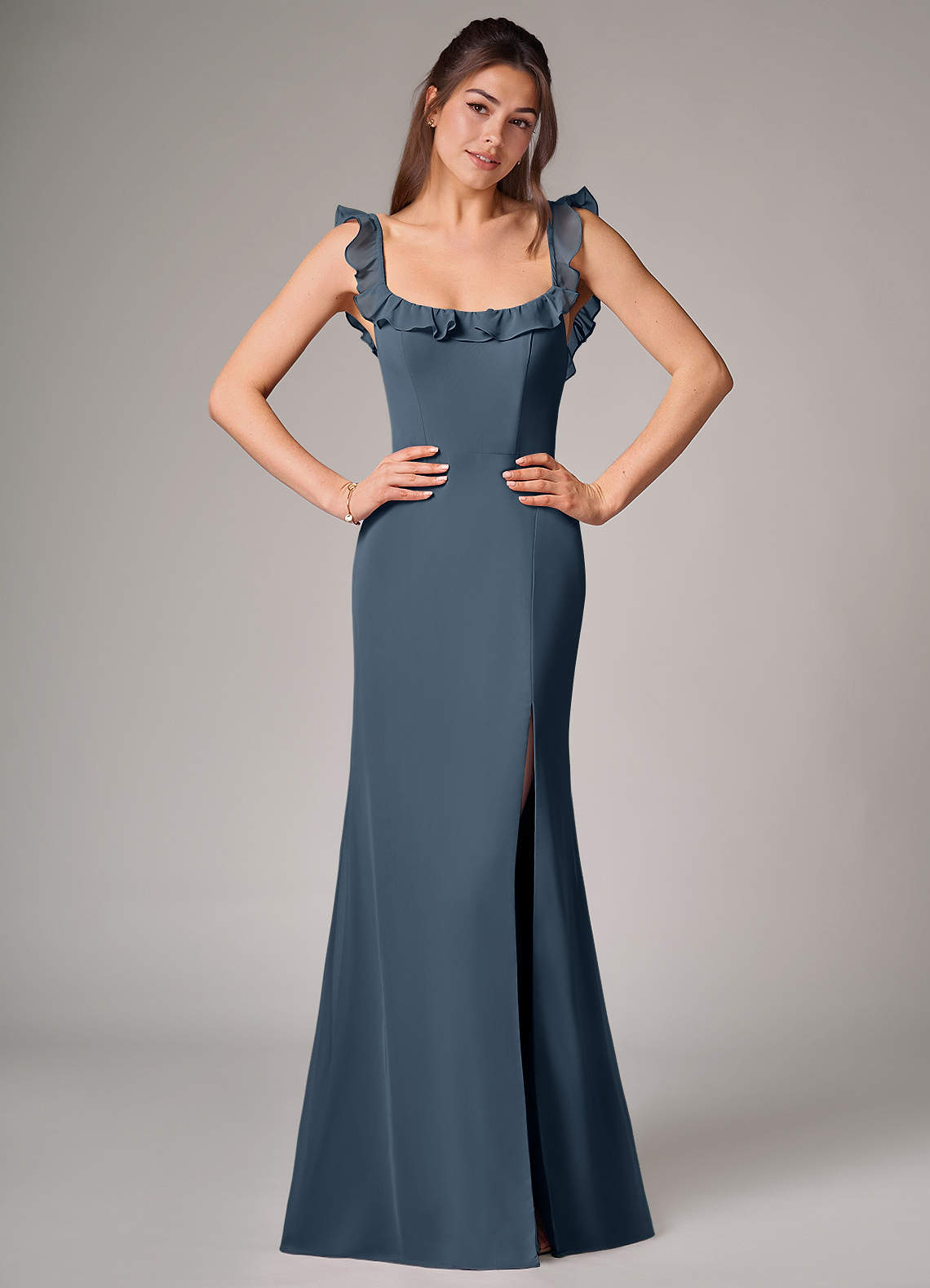 Callie Mermaid Scoop-Neck Chiffon Bridesmaid Dress in Neptune