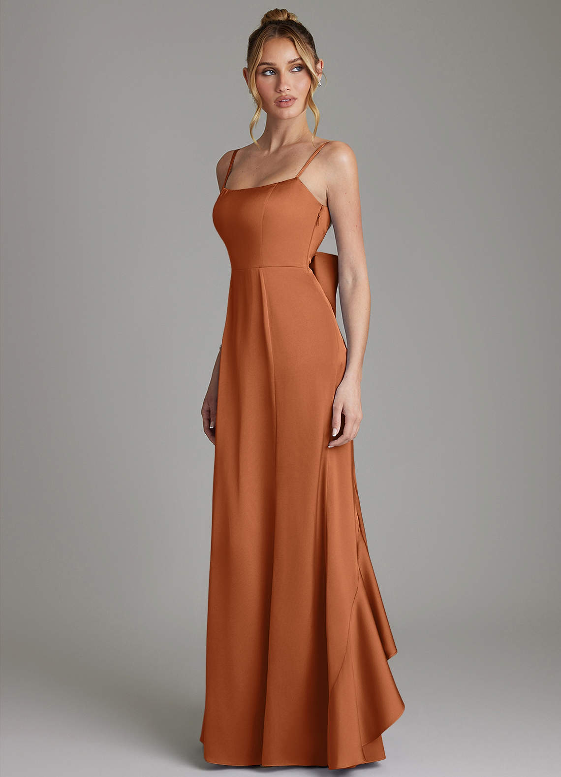 Zherra Mermaid Scoop-Neck Stretch Satin Bridesmaid Dress in Copper