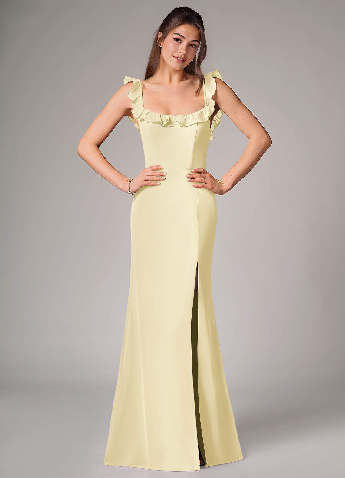Callie Mermaid Scoop-Neck Chiffon Bridesmaid Dress in Lemon Sorbet