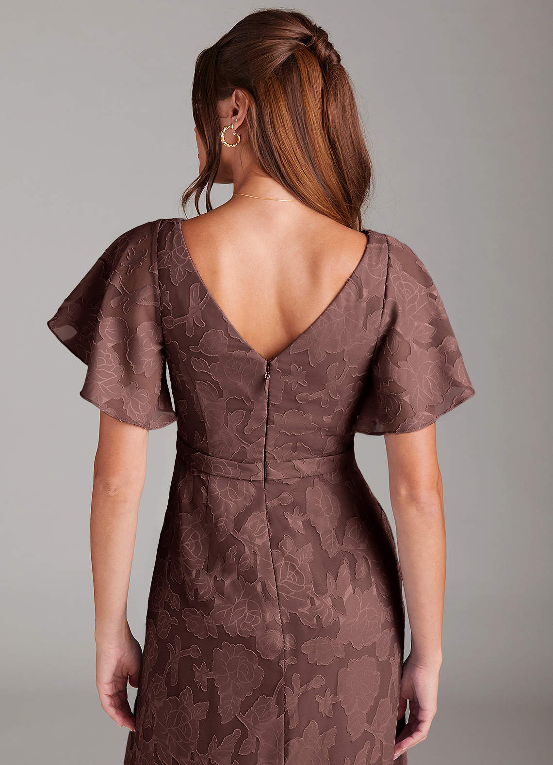Ambrosia A-Line V-Neck Floral Burnout Bridesmaid Dress in Espresso