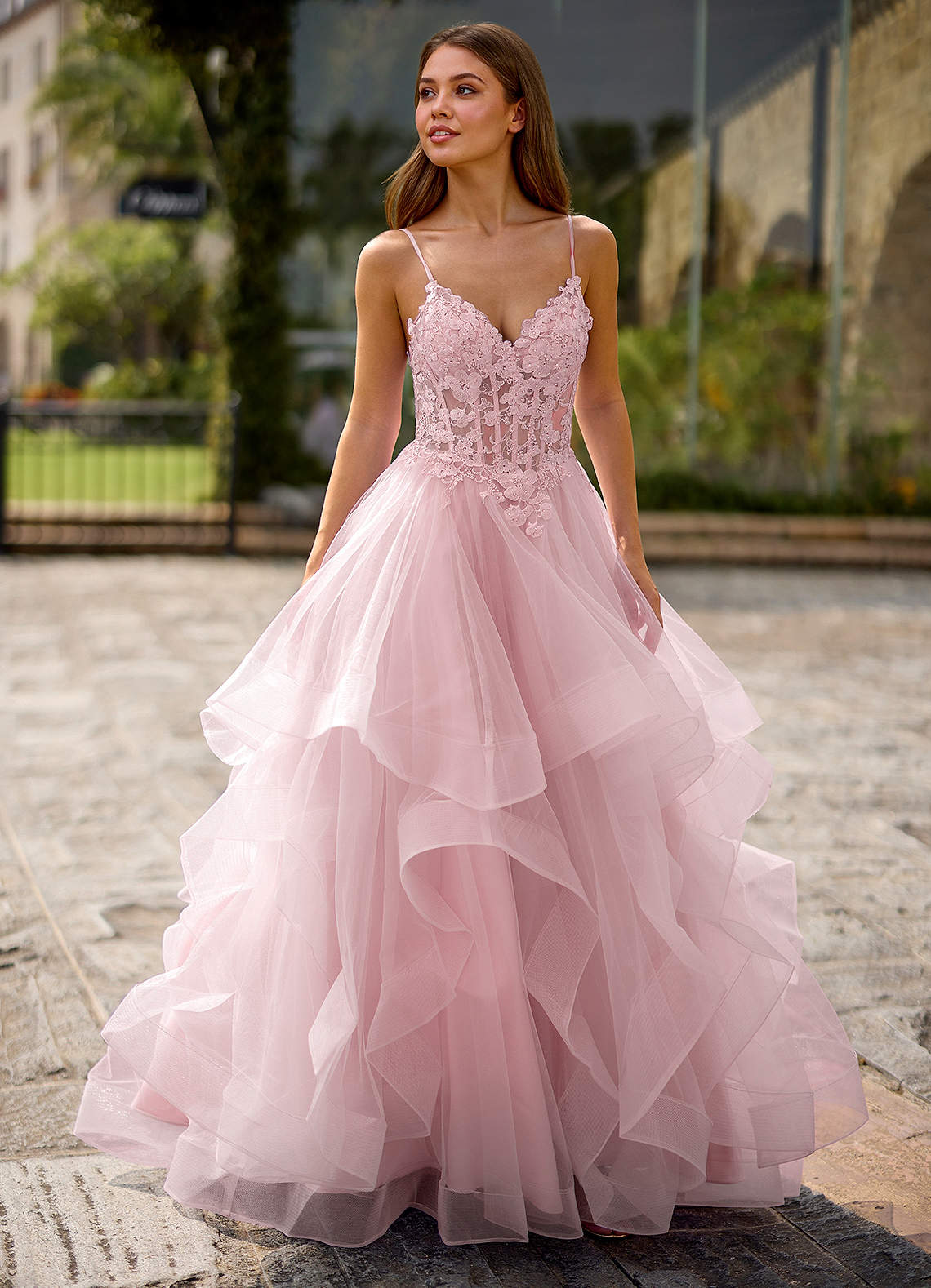 Spitze Ball Gown Sweetheart Lace Tulle Evening Dress in pink