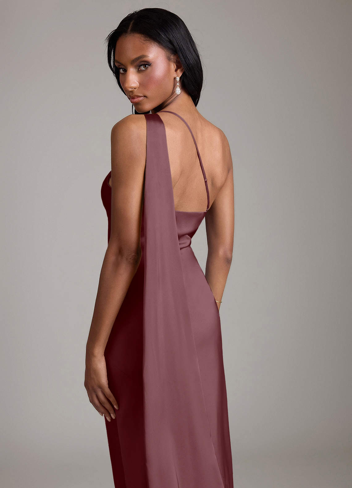 Juniper Mermaid One-Shoulder Stretch Satin Bridesmaid Dress in Sangria