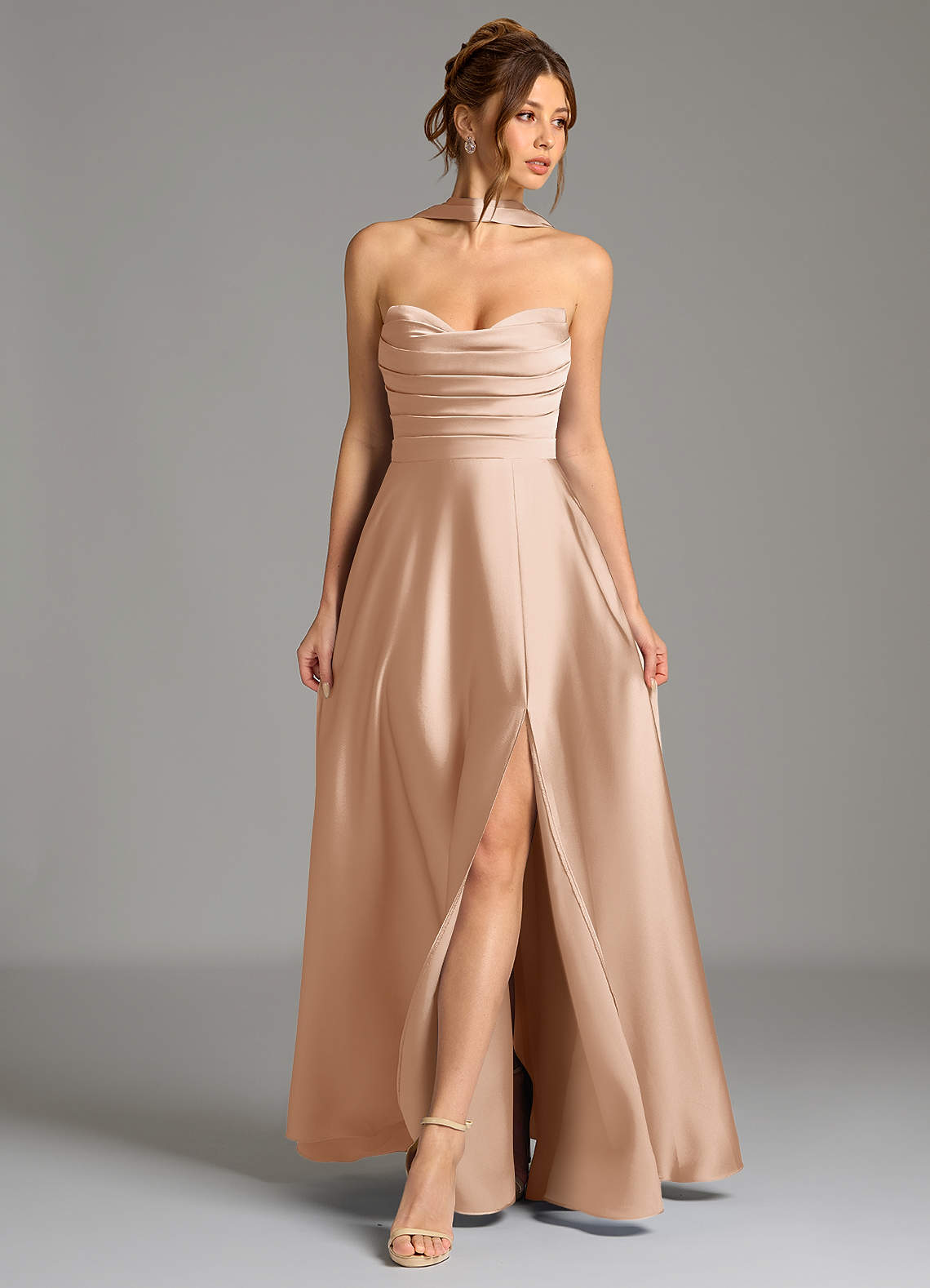 Ayla A-Line Sweetheart Stretch Satin Bridesmaid Dress in English Rose