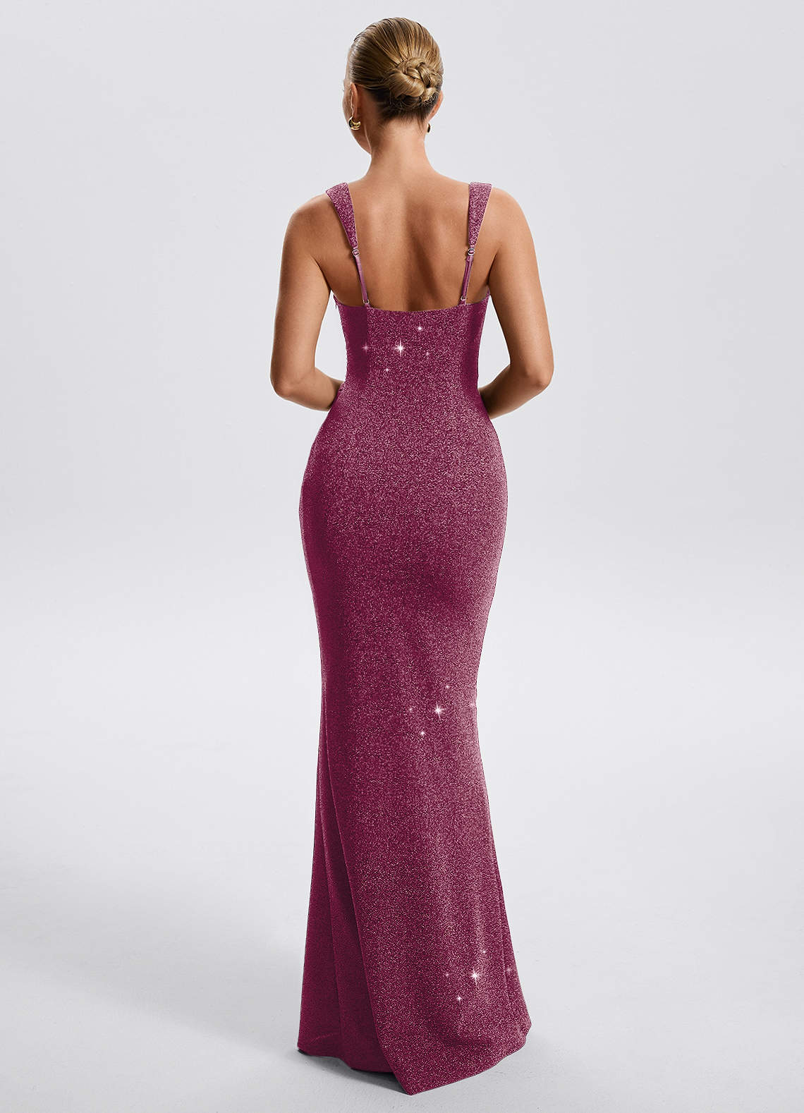 Eira Sheath Square-Neck Metallic Knit Evening Dress in Pink