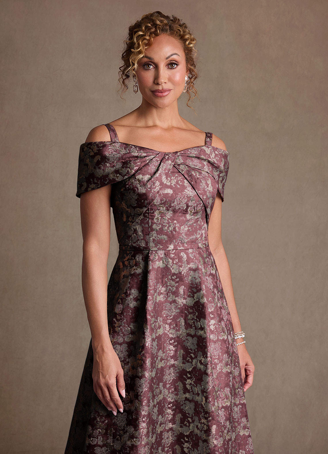 Harriett A-Line Off-the-Shoulder Jacquard Mother of the Bride Dress