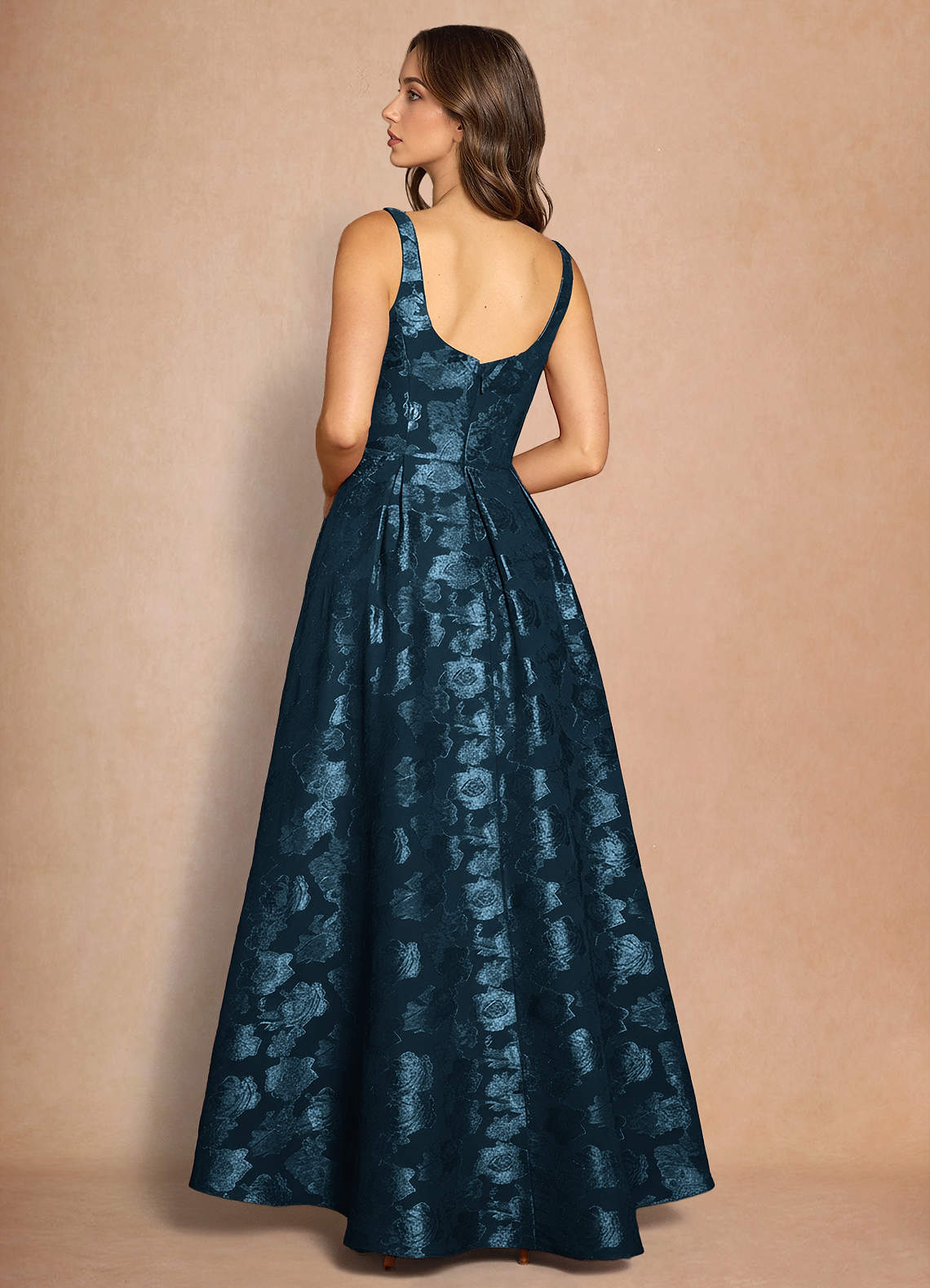 Briac A-Line Scoop-Neck Fil Coupé Evening Dress in Navy