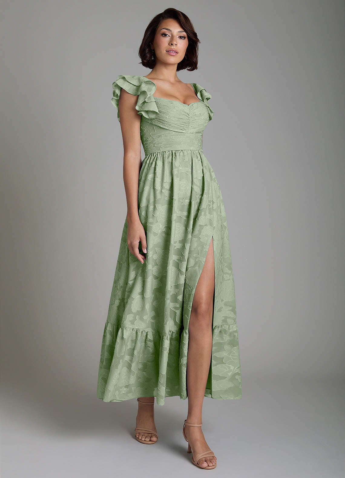 Anaya A-Line V-Neck Floral Burnout Bridesmaid Dress in Dusty Sage
