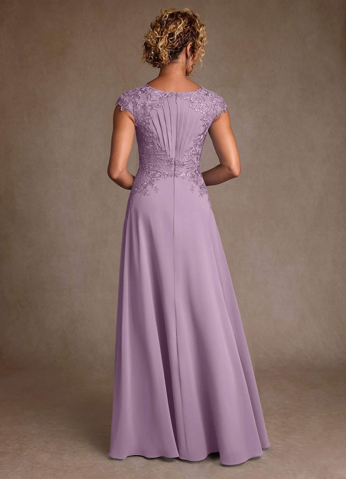 Christi A-Line Scoop-Neck Chiffon and Lace Mother of the Bride Dress in Wisteria