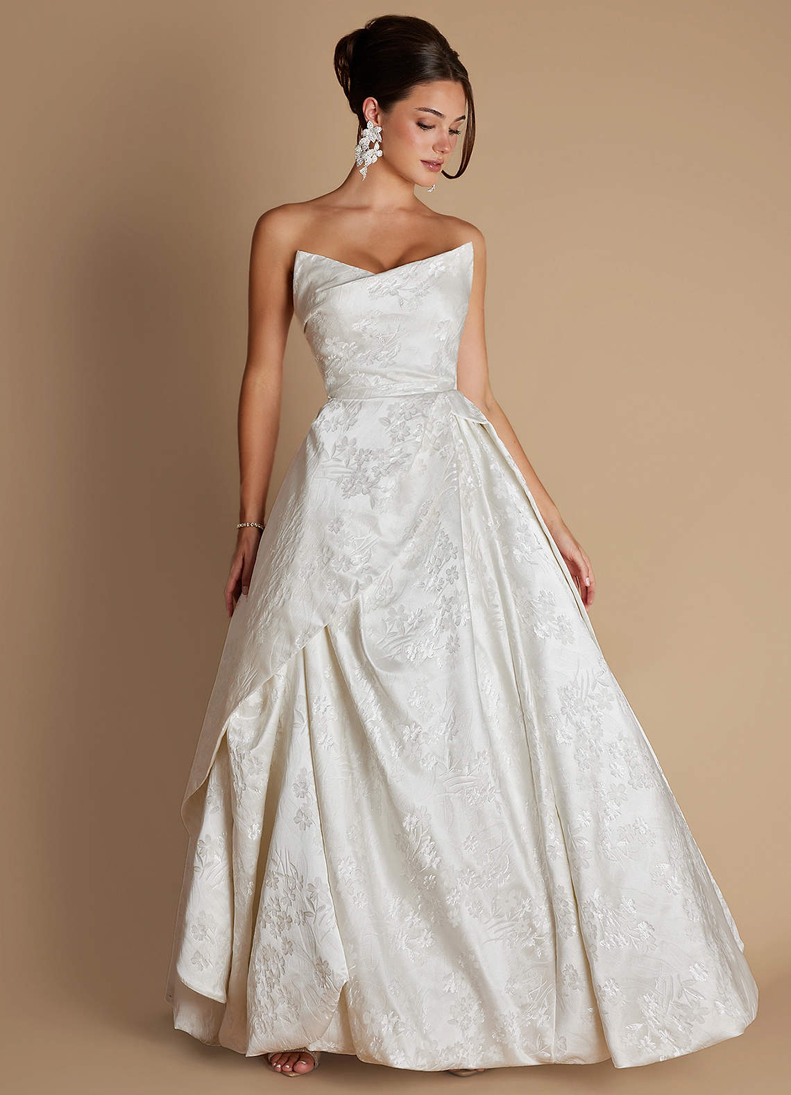 Yana A-Line Strapless Brocade Evening Dress in Ivory Pearl