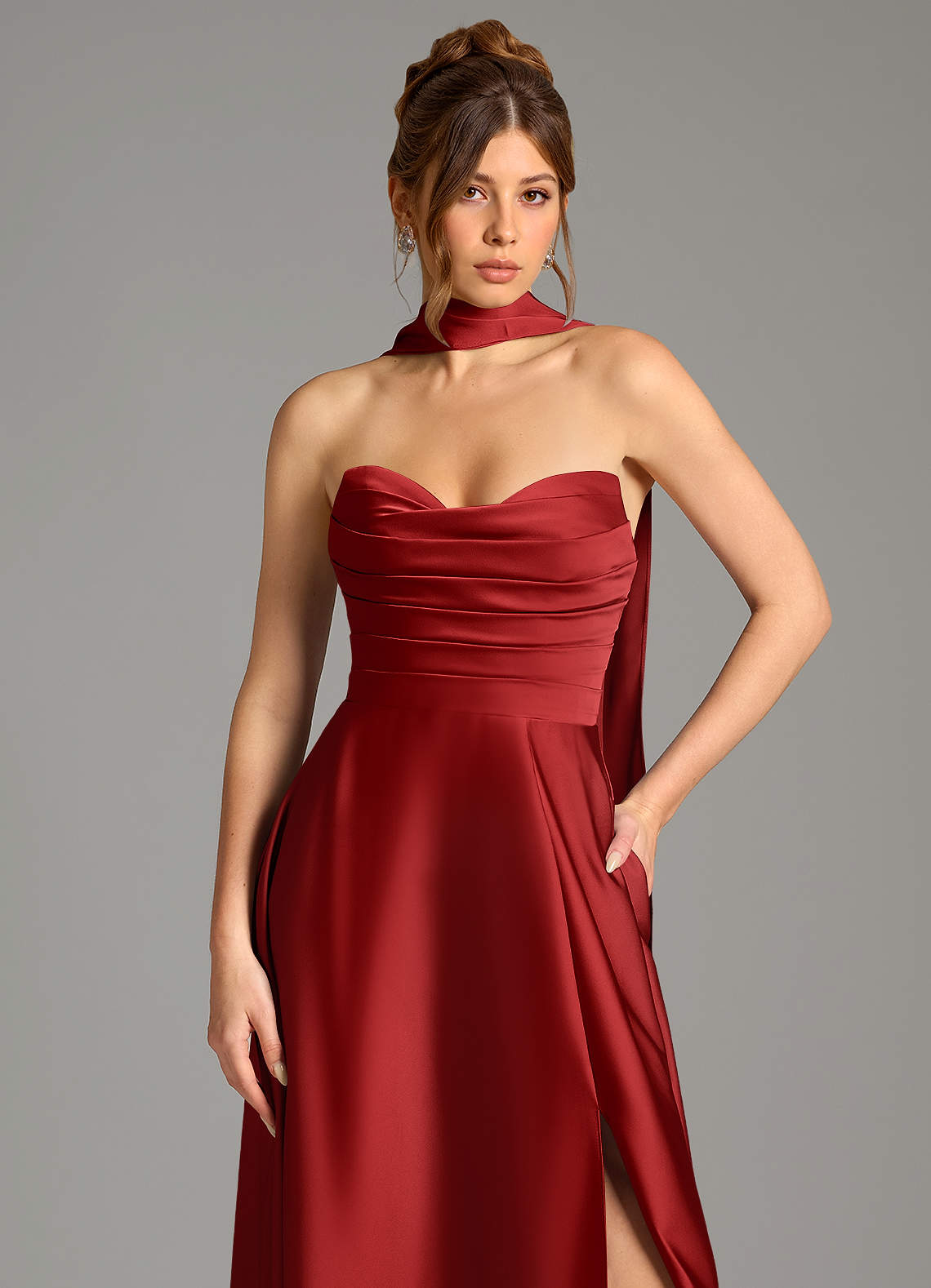 Ayla A-Line Sweetheart Stretch Satin Bridesmaid Dress in Pomegranate