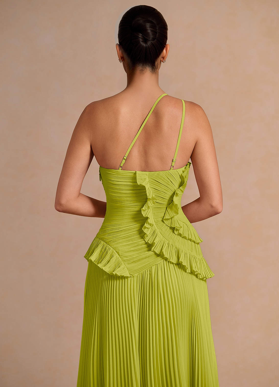 Melody A-Line One-Shoulder Chiffon Evening Dress in Lemon Green