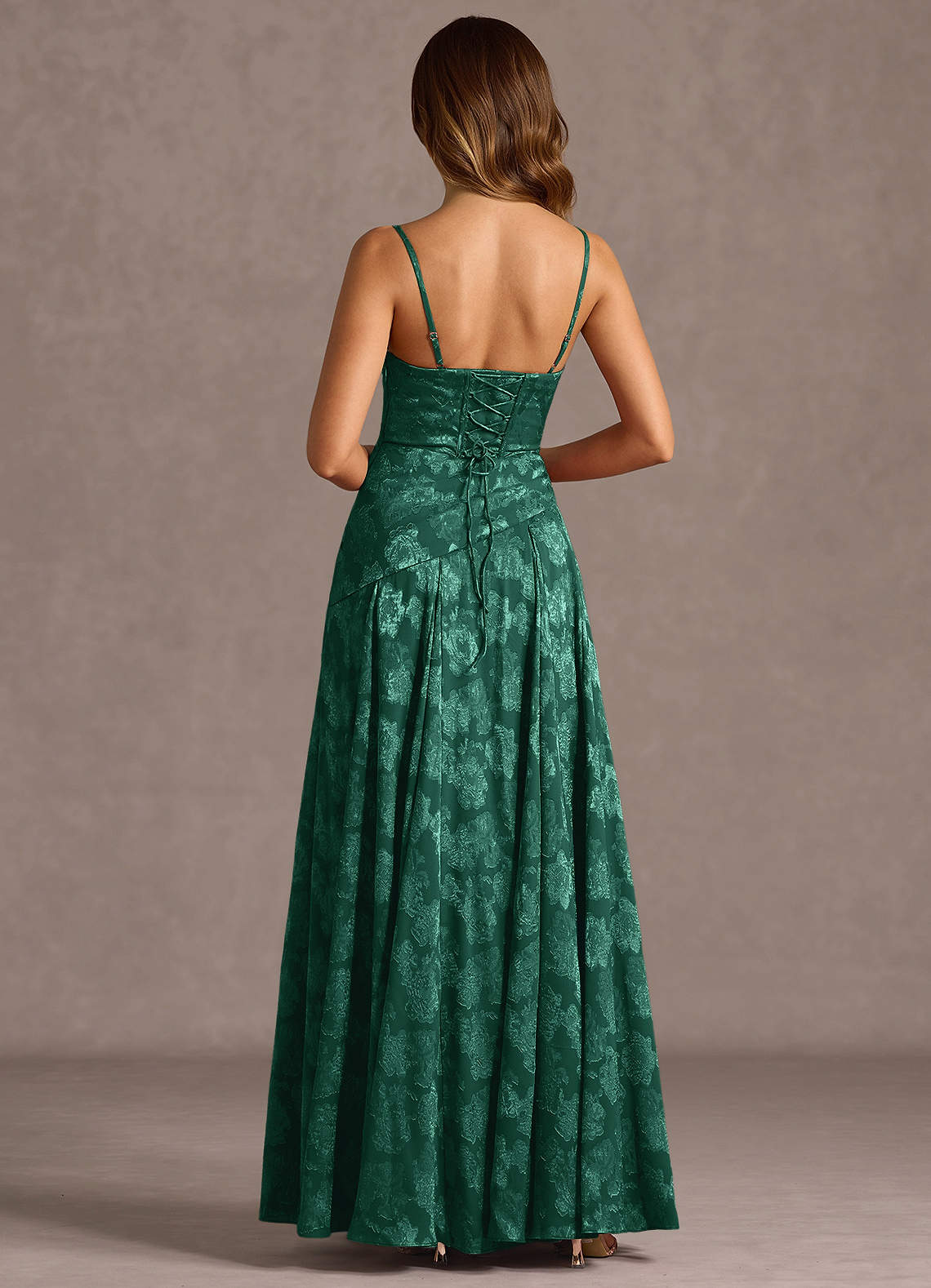 Gabriela A-Line Corset Fil Coupé Wedding Guest Dress in Hunter Green