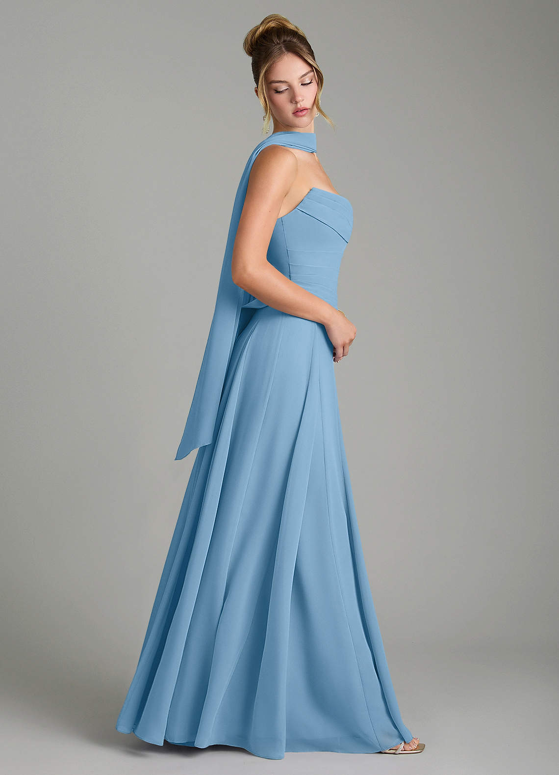 Gabriela A-Line Cowl-Neck Chiffon Bridesmaid Dress in Steel Blue