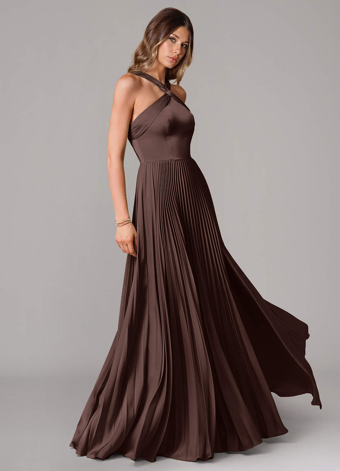 Afra A-Line Halter-Neck Stretch Satin Bridesmaid Dress in Ganache
