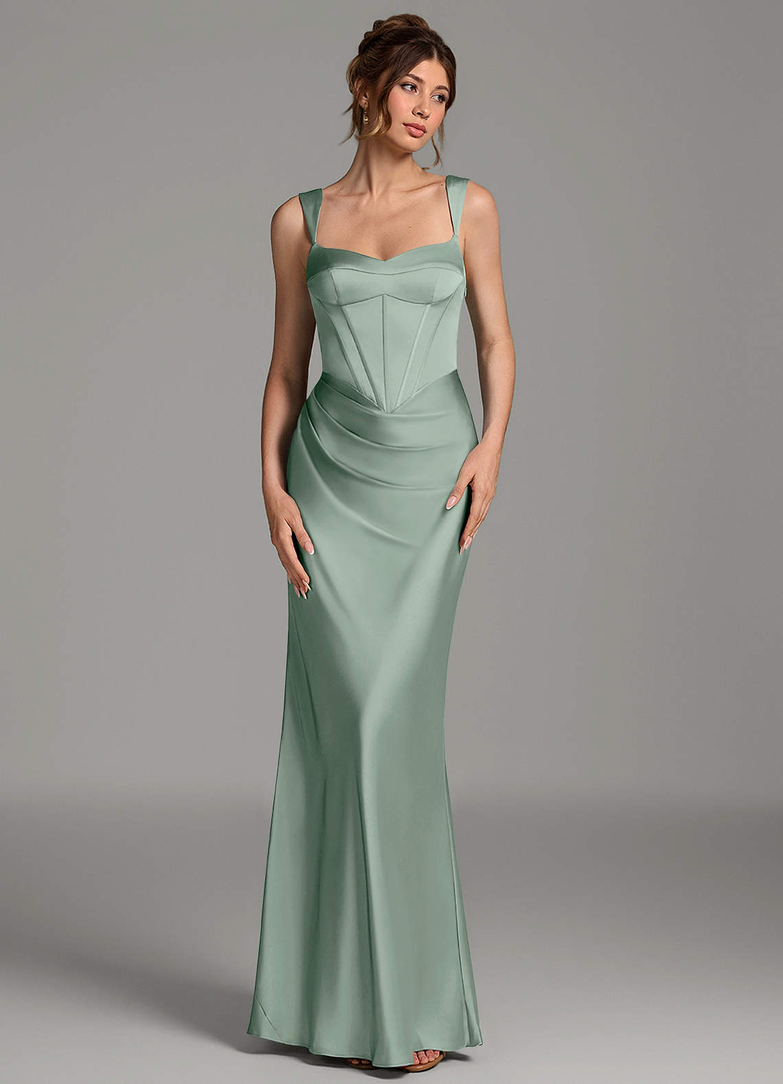 Mela Sheath Sweetheart Stretch Satin Bridesmaid Dress in Agave