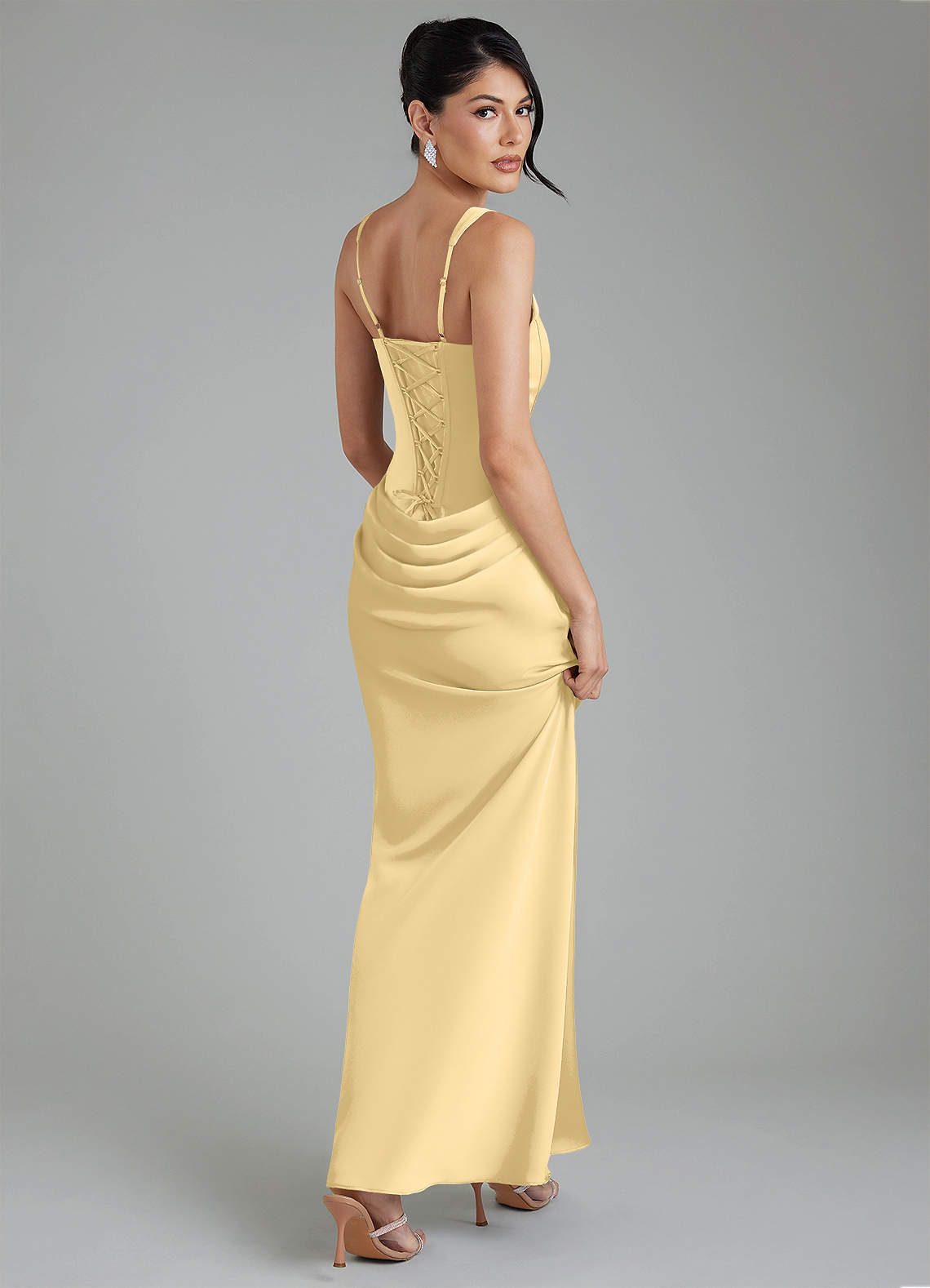 Etta Mermaid Square-Neck Stretch Satin Bridesmaid Dress in Butter
