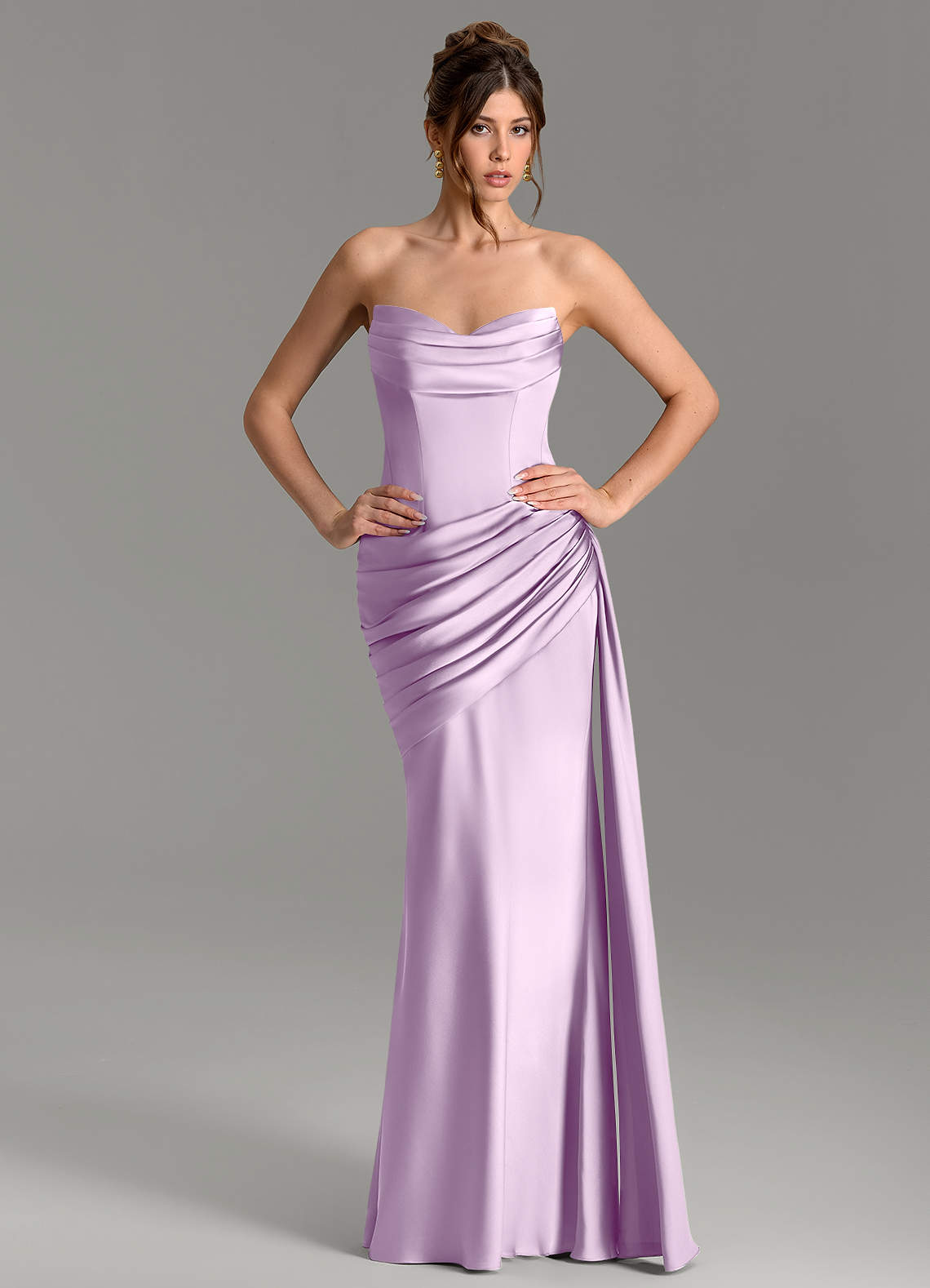 Zorah Mermaid Sweetheart Stretch Satin Bridesmaid Dress in Frosted Lilac