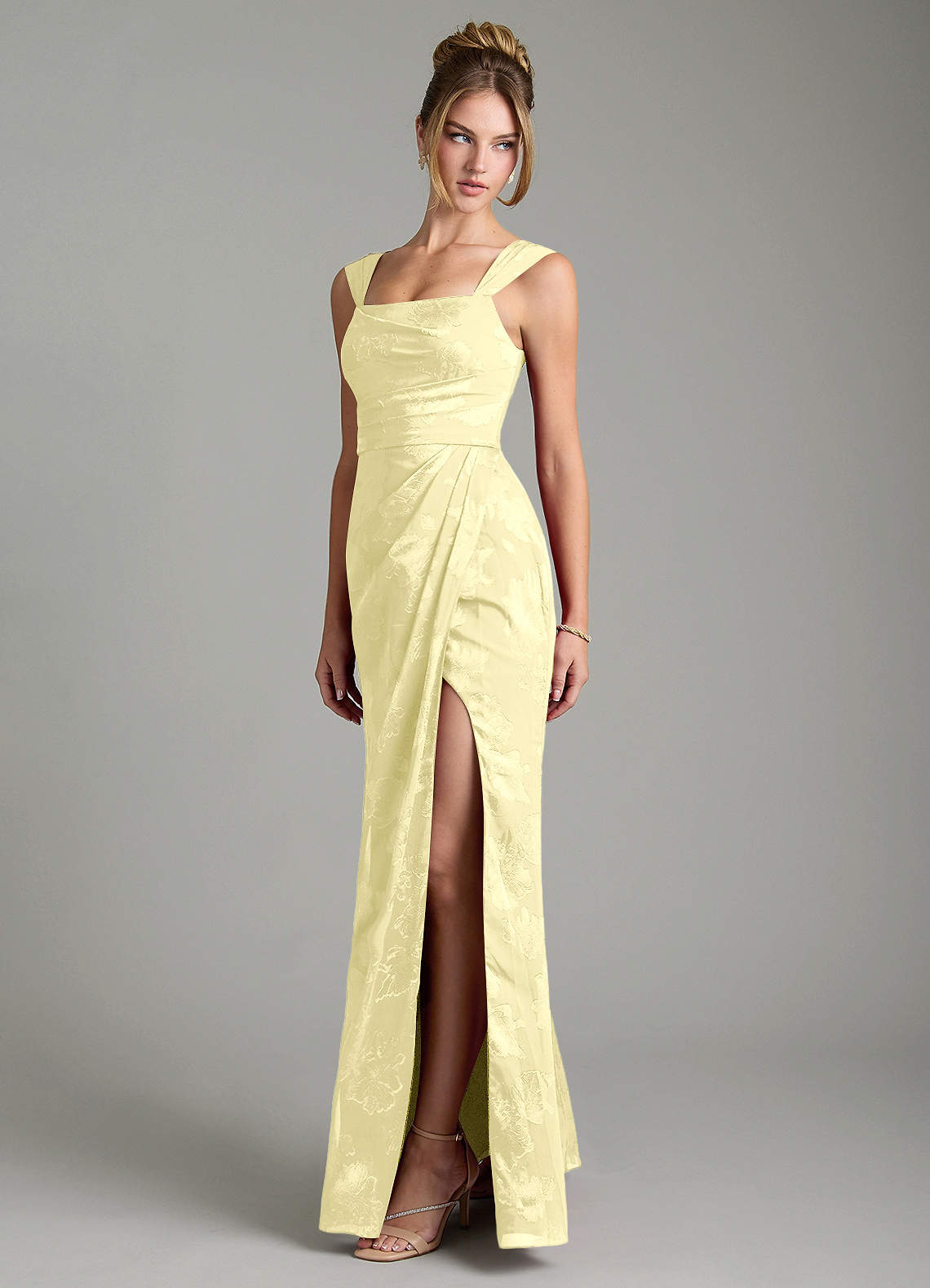 Kaelis Mermaid Scoop-Neck Jacquard Bridesmaid Dress in Lemon Sorbet