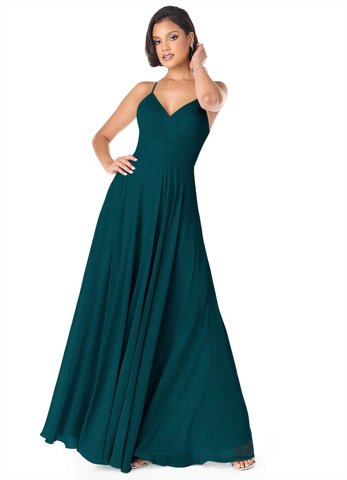 Avelina A-Line V-Neck Chiffon Bridesmaid Dress in Pine
