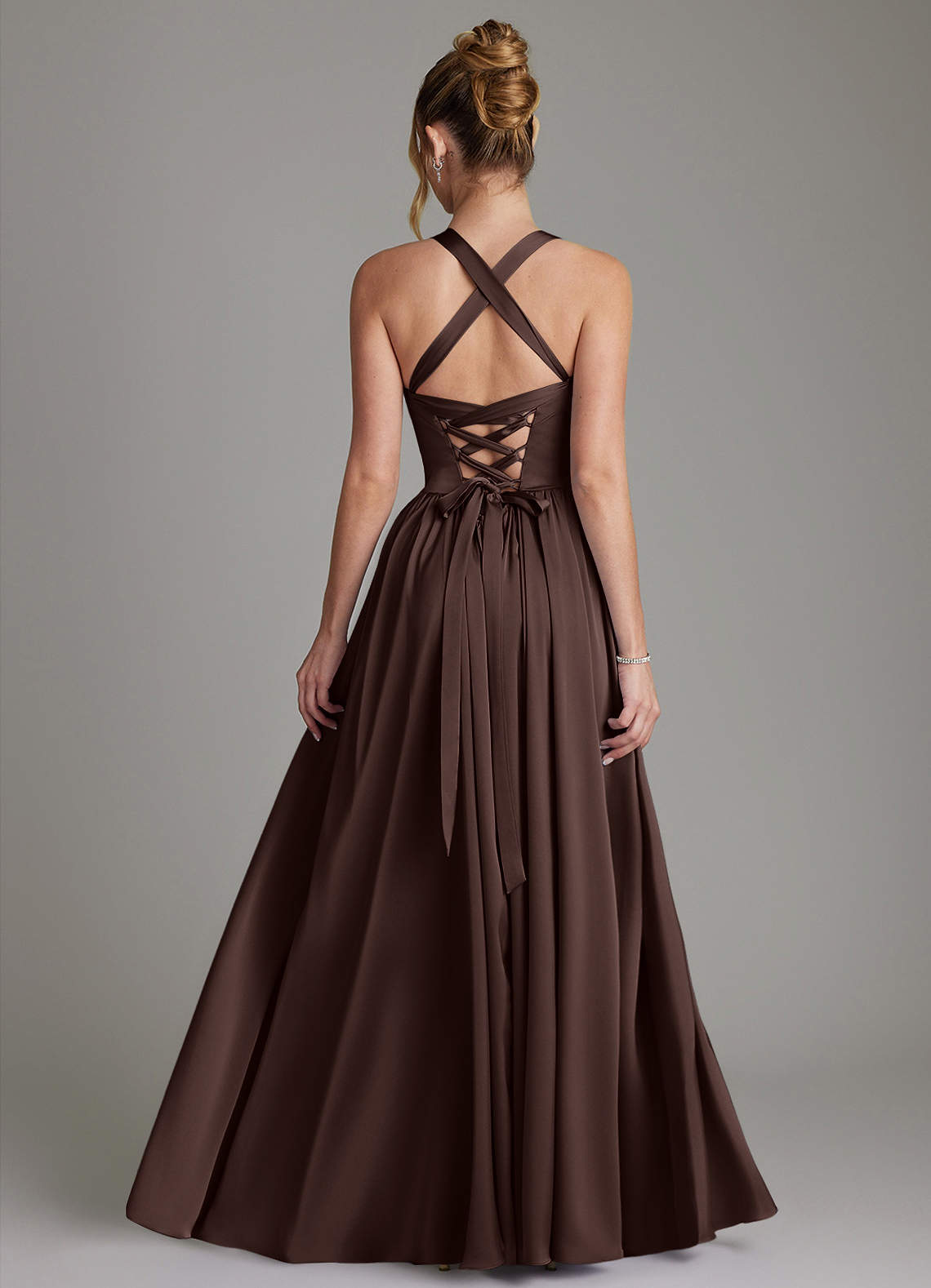 Francis A-Line V-Neck Stretch Satin Bridesmaid Dress in Ganache